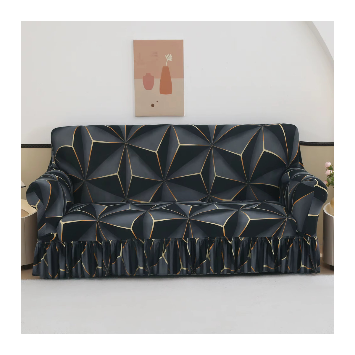 Elastischer Sofabezug in Schwarz mit geometrischem Muster für dein Sofa - Bild 2