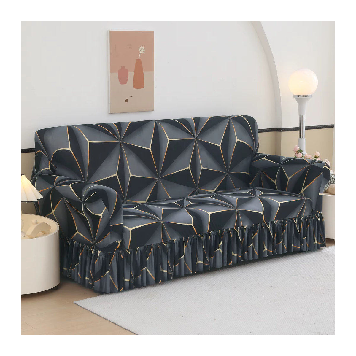 Elastischer Sofabezug in Schwarz mit geometrischem Muster für dein Sofa - Bild 3