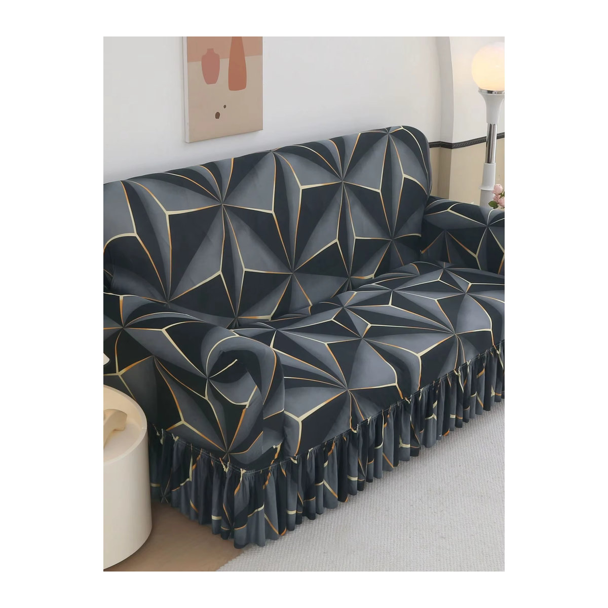 Elastischer Sofabezug in Schwarz mit geometrischem Muster für dein Sofa - Bild 4