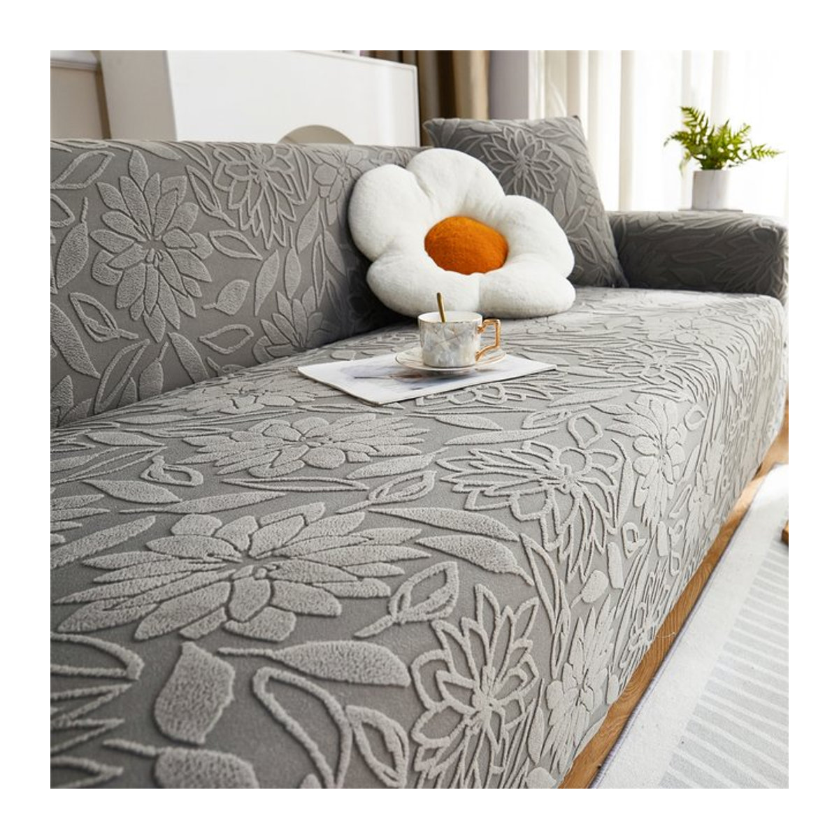 Elastischer Sofabezug mit Kamelien-Jacquard-Muster, rutschfester Couchbezug für alle Jahreszeiten, universeller Möbelschutz in Dekor-Optik - Bild 1