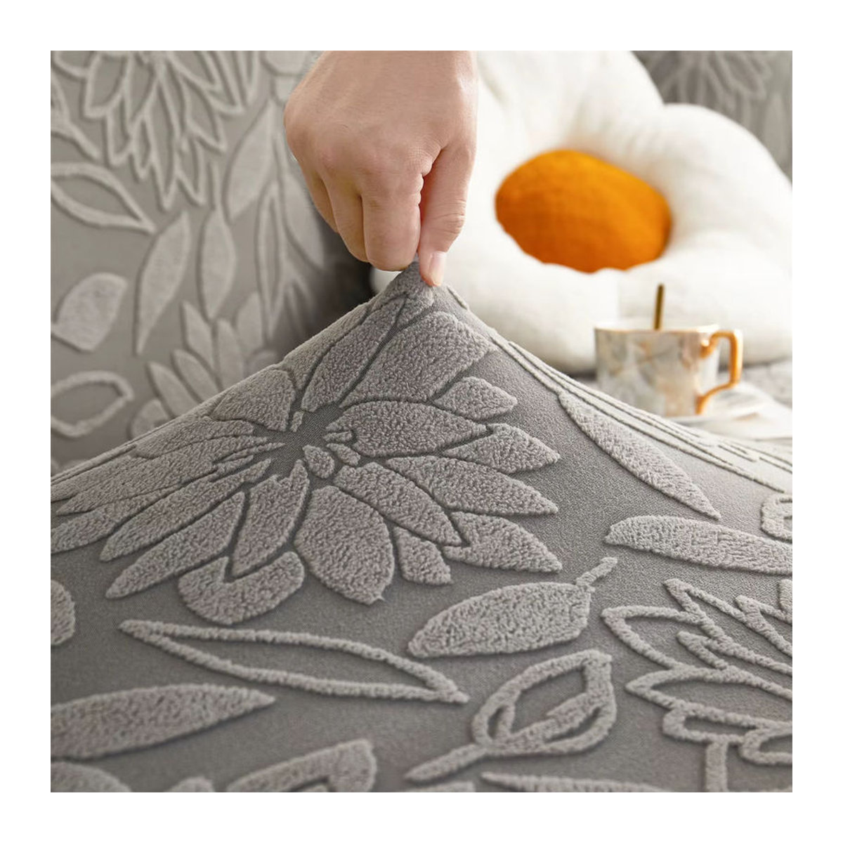 Elastischer Sofabezug mit Kamelien-Jacquard-Muster, rutschfester Couchbezug für alle Jahreszeiten, universeller Möbelschutz in Dekor-Optik - Bild 3