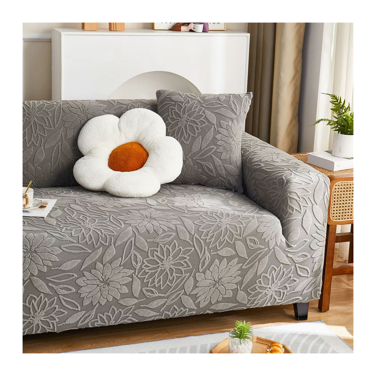 Elastischer Sofabezug mit Kamelien-Jacquard-Muster, rutschfester Couchbezug für alle Jahreszeiten, universeller Möbelschutz in Dekor-Optik - Bild 5