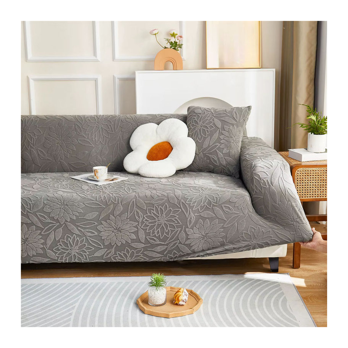 Elastischer Sofabezug mit Kamelien-Jacquard-Muster, rutschfester Couchbezug für alle Jahreszeiten, universeller Möbelschutz in Dekor-Optik - Bild 6