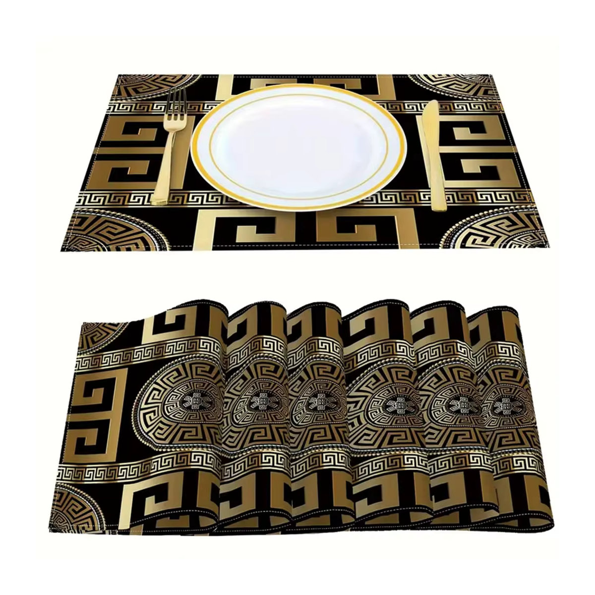 Elegante geometrische Tischsets in Schwarz und Gold für ein luxuriöses Ambiente - Bild 2