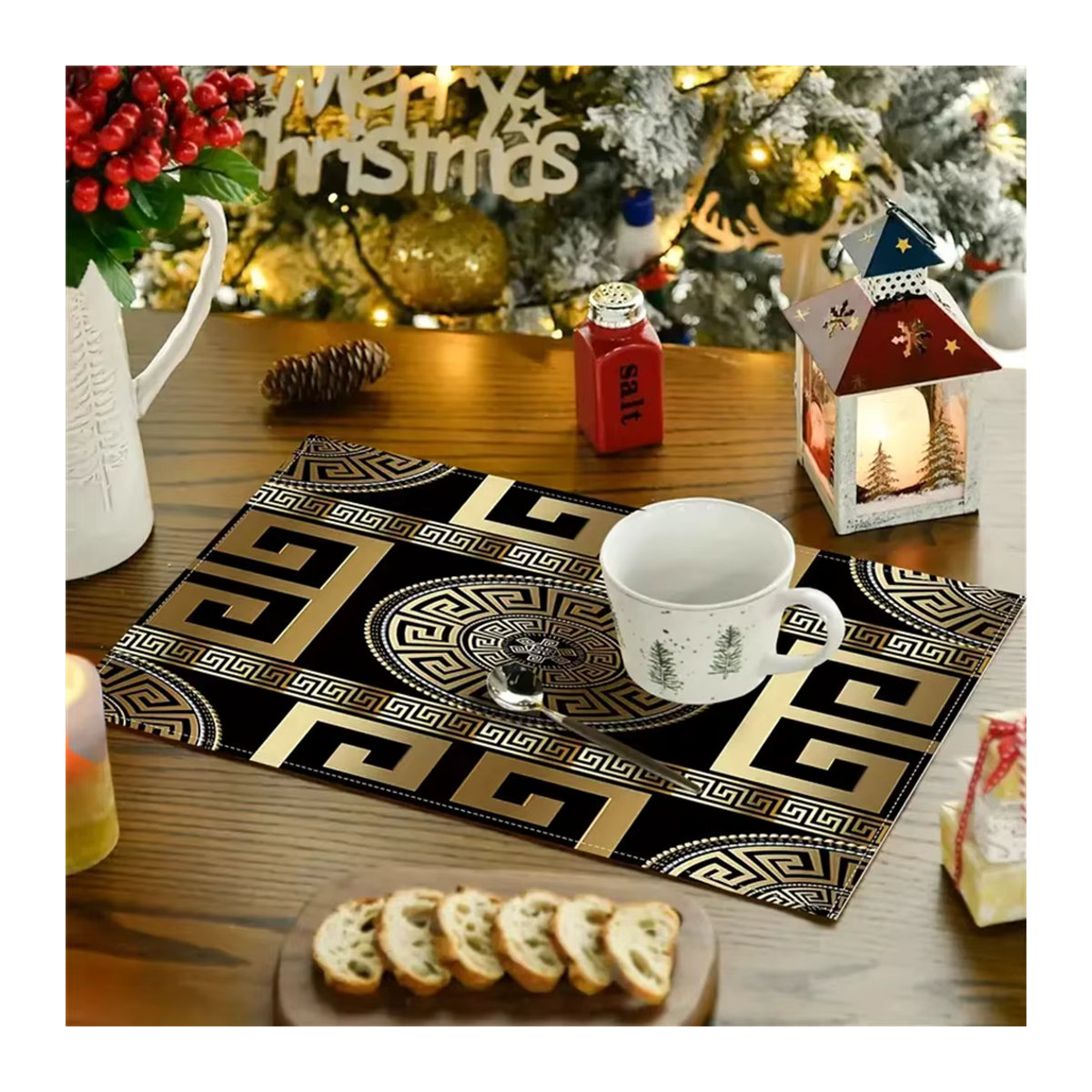 Elegante geometrische Tischsets in Schwarz und Gold für ein luxuriöses Ambiente - Bild 4