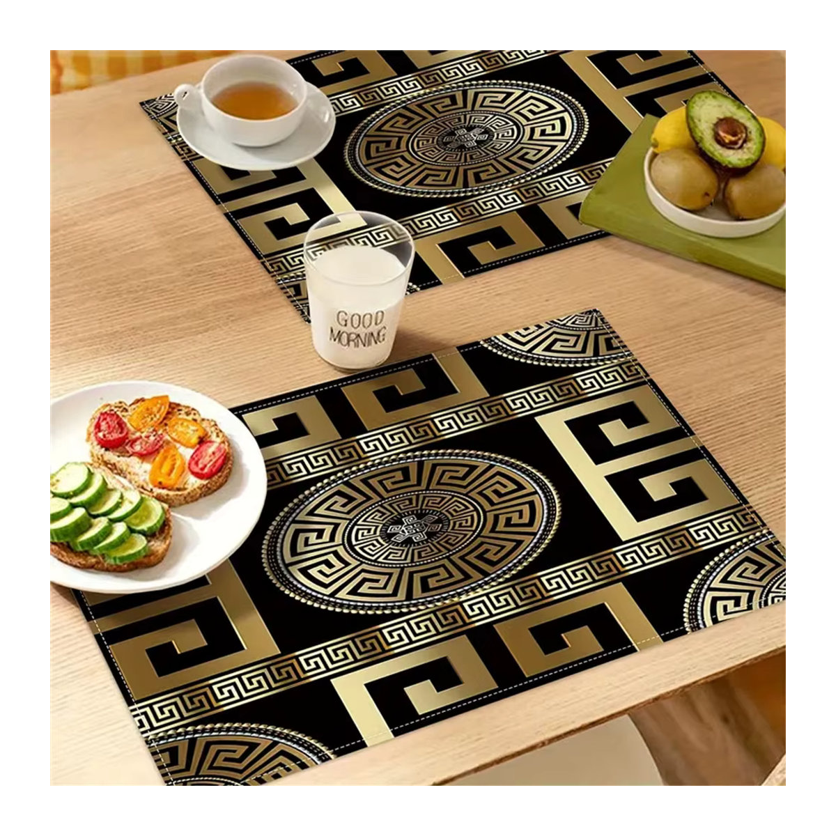 Elegante geometrische Tischsets in Schwarz und Gold für ein luxuriöses Ambiente - Bild 5