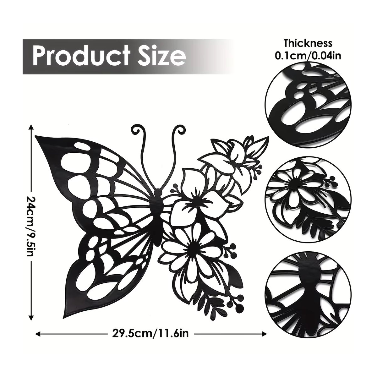 Elegante Schmetterling Wanddekoration aus Metall in Schwarz von CIFBUY für moderne florale Wandkunst - Bild 2