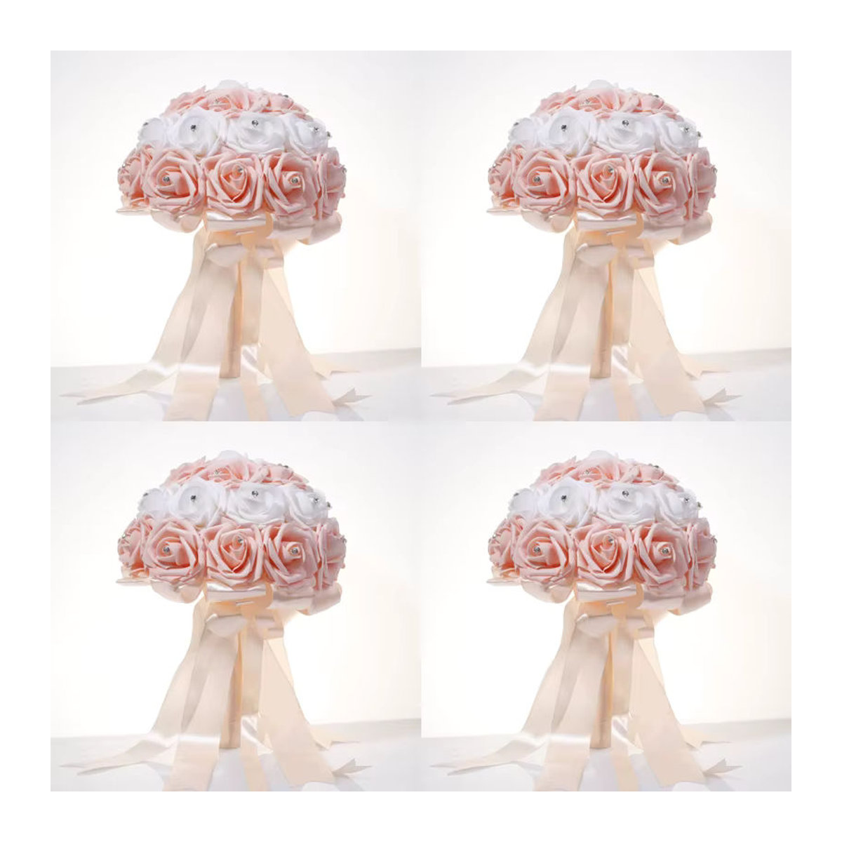 Eleganter künstlicher Brautstrauß in Rosa und Rose aus Textil für Hochzeit und Dekoration - Bild 4