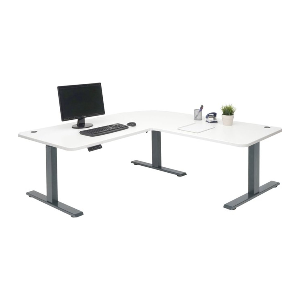 Elektrisch höhenverstellbarer Eck-Schreibtisch MCW-D40 in Weiß und Anthrazit-Grau, B/T: 178 x 178 cm - Bild 1