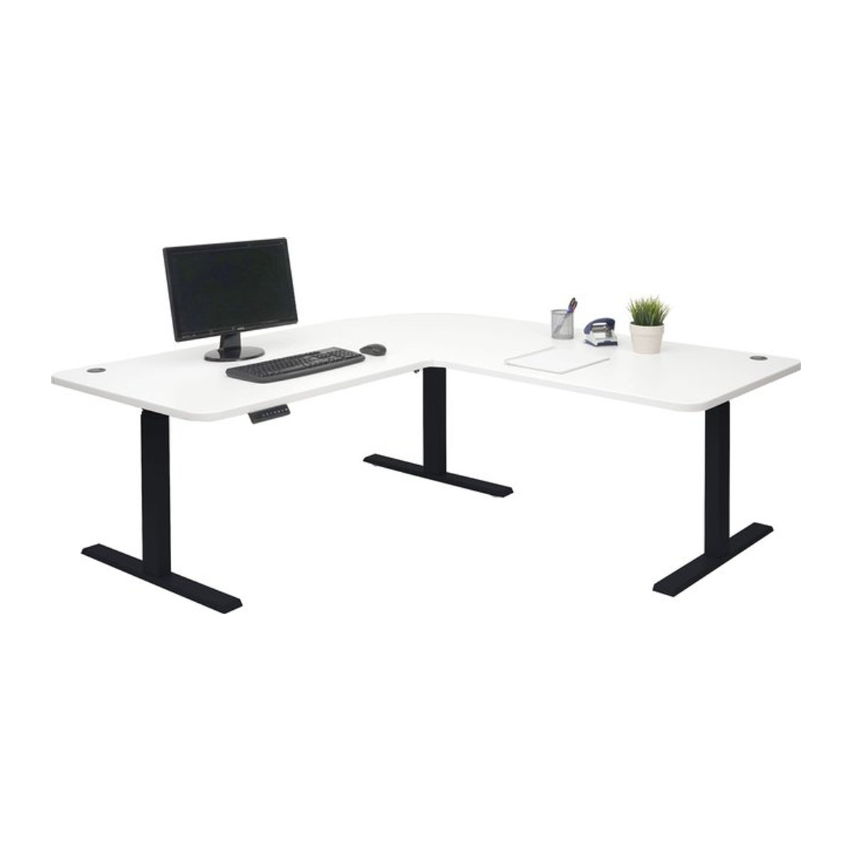 Elektrisch höhenverstellbarer Eck-Schreibtisch MCW-D40 in Weiß und Schwarz, B/T: 178 x 178 cm - Bild 1