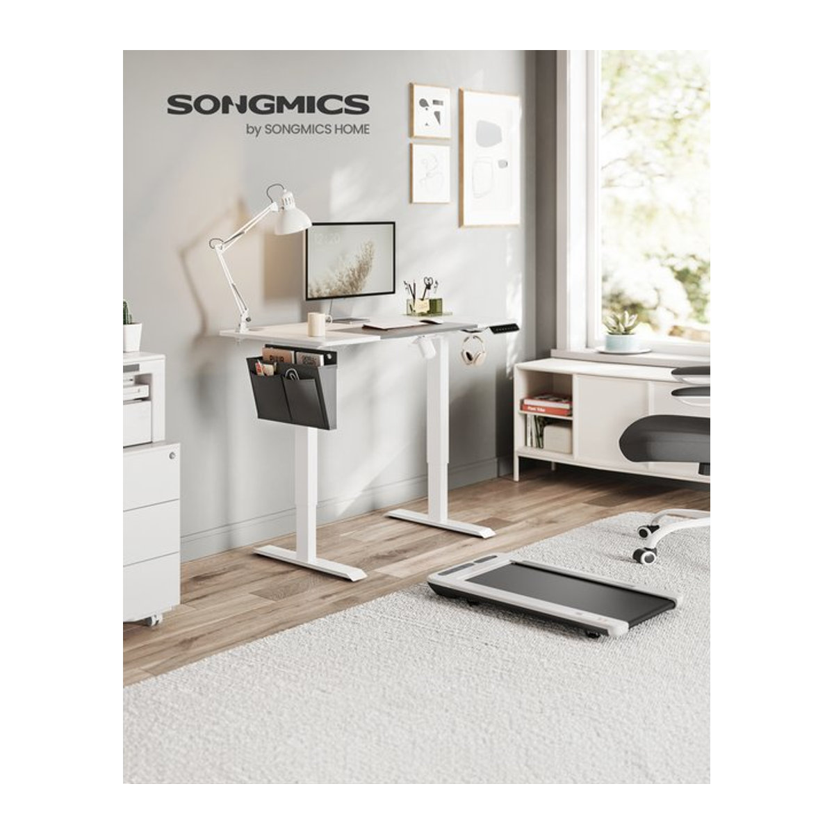 Elektrisch höhenverstellbarer Schreibtisch von SONGMICS in Weiß oder Grau mit gespleißter Platte, B/T/H: 120 x 60 x 72-120 cm - Bild 1