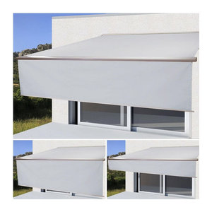 Elektrische Kassetten-Markise MCW H124 Vollkassette mit ausfahrbarem Volant in Beige aus Acryl, B: 400 cm, A: 300 cm