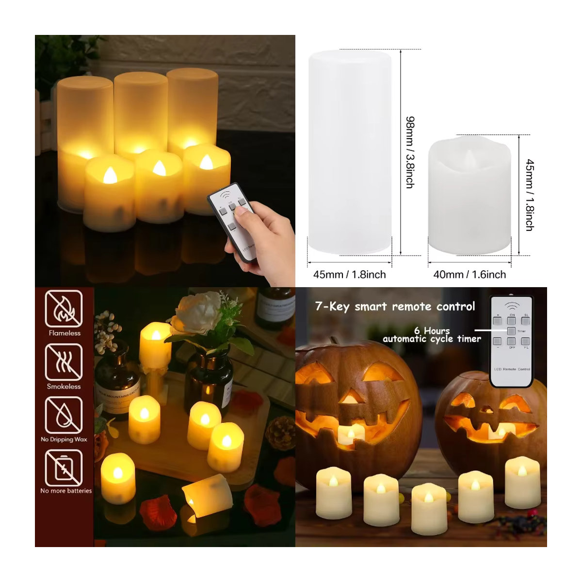 Elektrische LED Teelichter mit Flackereffekt und Timer in Weiß für Dekorationen zu Weihnachten, Halloween oder Hochzeiten - Bild 4