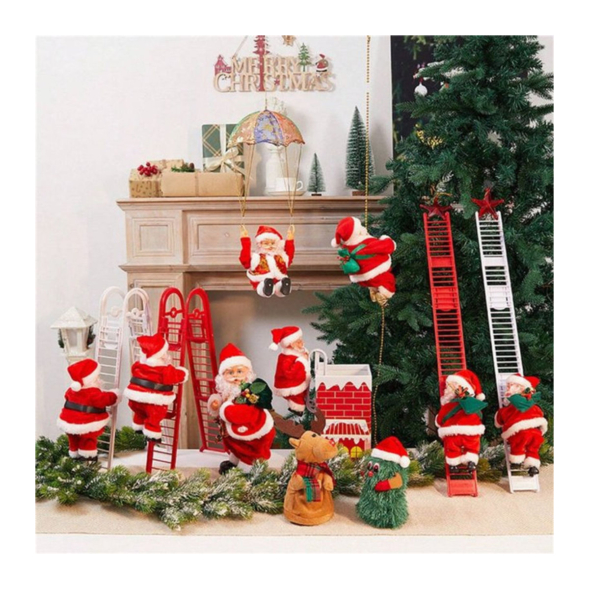 Elektrische Weihnachtsmann-Plüschdekoration mit Musik und beweglichem Bauch sowie Füßen in Mehrfarbig - Bild 1