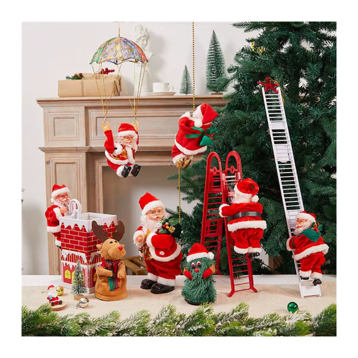 Elektrische Weihnachtsmann-Plüschdekoration mit Musik und beweglichem Bauch sowie Füßen in Mehrfarbig - Bild 2