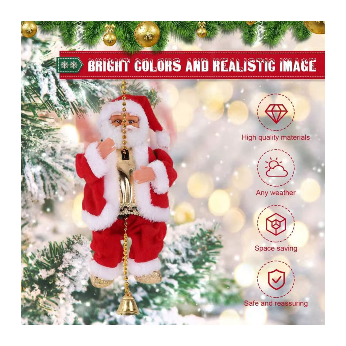 Elektrische Weihnachtsmann-Plüschdekoration mit Musik und beweglichem Bauch sowie Füßen in Mehrfarbig - Bild 3