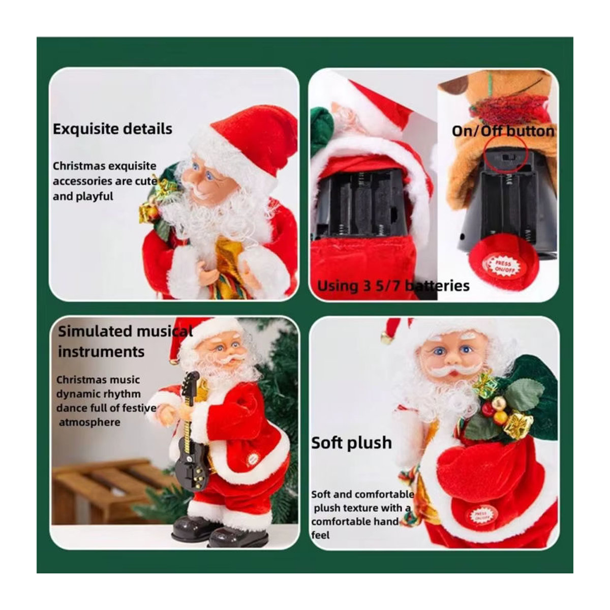 Elektrische Weihnachtsmann-Plüschdekoration mit Musik und beweglichem Bauch sowie Füßen in Mehrfarbig - Bild 5