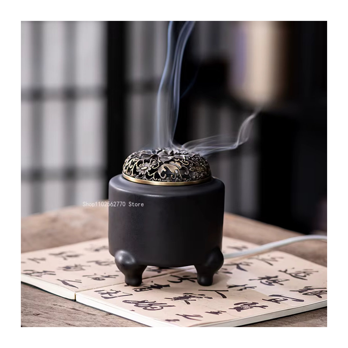Elektrischer Aromatherapie-Herd aus Keramik in Schwarz mit einstellbarer Temperatur für Weihrauch und Duftstoffe - Bild 4