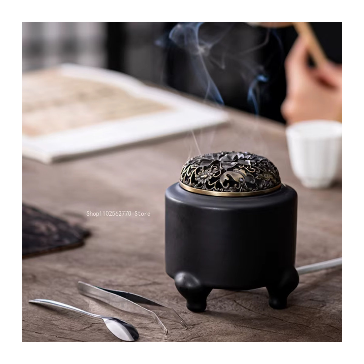 Elektrischer Aromatherapie-Herd aus Keramik in Schwarz mit einstellbarer Temperatur für Weihrauch und Duftstoffe - Bild 6