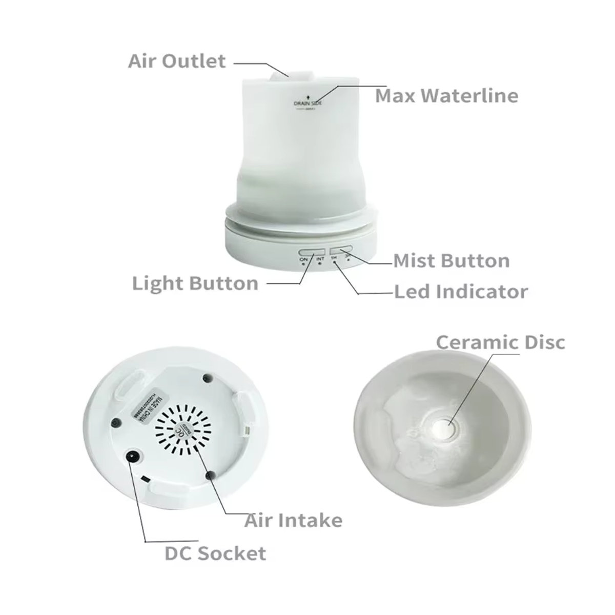 Elektrischer Keramik Luftbefeuchter und Aroma Diffusor in Weiß mit bunter Lichtfunktion und Timer für ätherische Öle - Bild 3