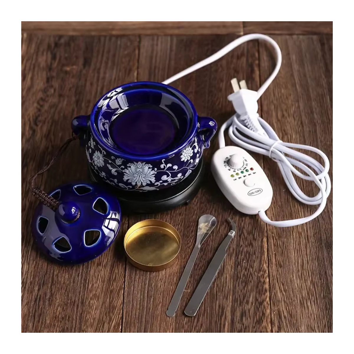 Elektrischer Weihrauchbrenner YXYMCF aus Keramik mit Timer und Temperaturregelung für Ätherische Öle und Oudh in Blau - Bild 2