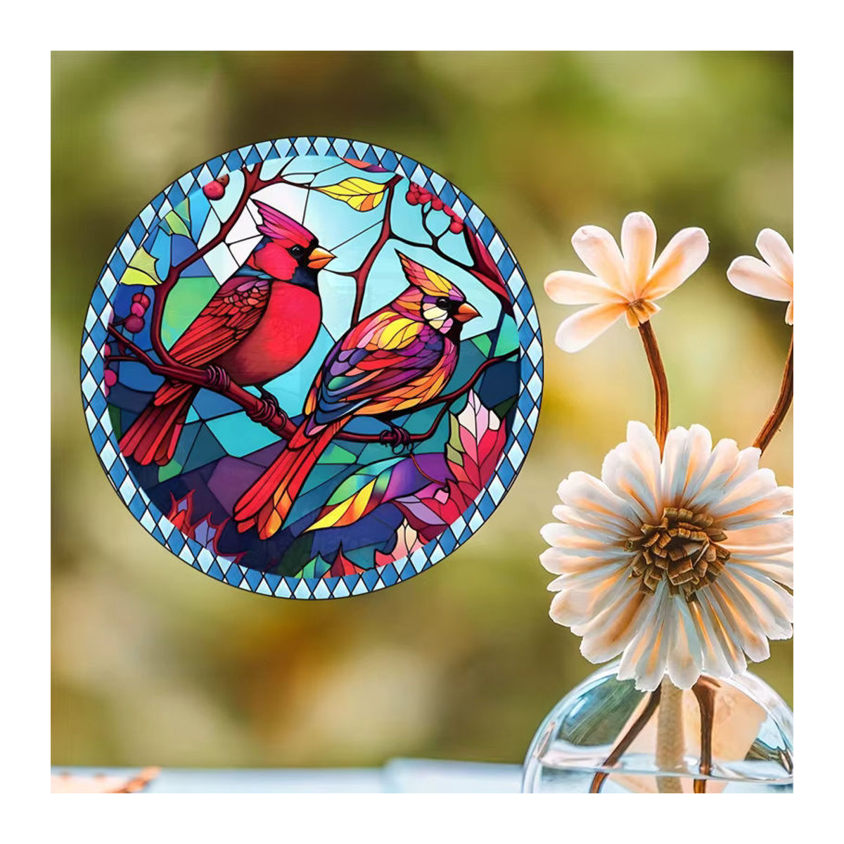 Elektrostatische Fensteraufkleber mit Frühlingsmotiv und Vögeln, mehrfarbig, florale Dekoration für Glasflächen und Glastüren - Bild 3