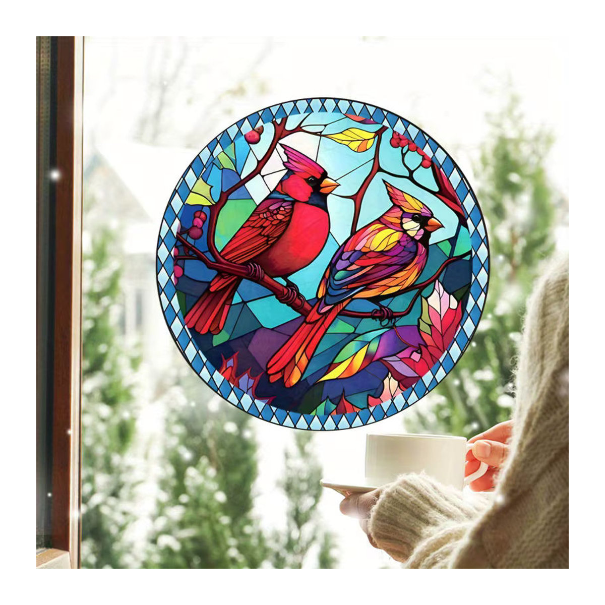 Elektrostatische Fensteraufkleber mit Frühlingsmotiv und Vögeln, mehrfarbig, florale Dekoration für Glasflächen und Glastüren - Bild 4