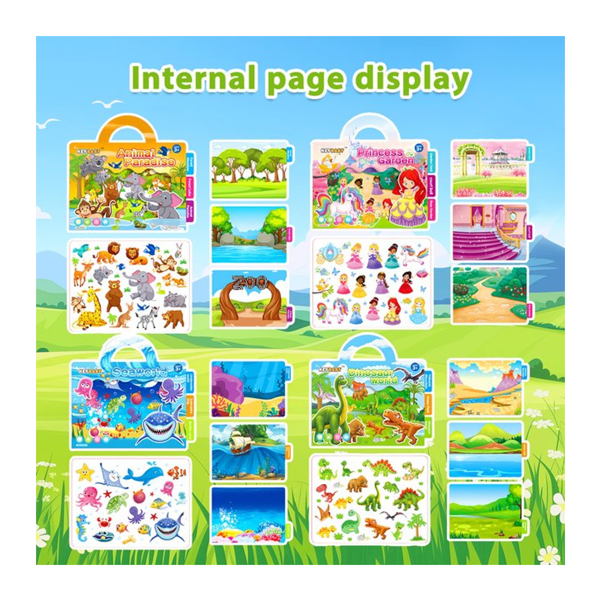 Elektrostatische Klebeaufkleber für Kinder mit Motiven aus Tierland, Dinosaurierwelt, Prinzessinnengarten und Unterwasserwelt in Mehrfarbig - Bild 1