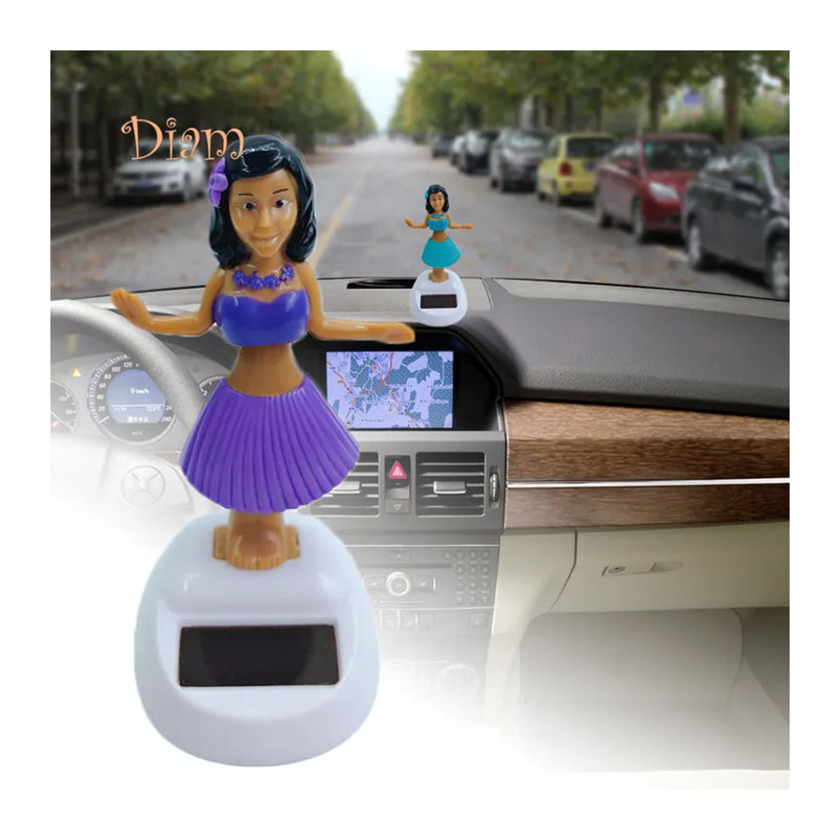 Elens Store Solar Dancing Beach Girl Automatische Schaukel Auto-Innendekoration in Gelb - Bild 6