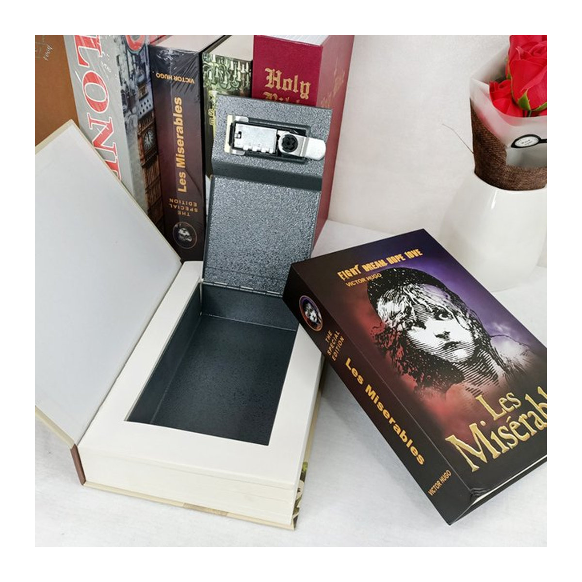 ELESABOX Kreatives Geheimbuch als versteckter Sicherheitssafe in Schwarz mit Codeschloss zur Aufbewahrung von Geld und Schmuck - Bild 1