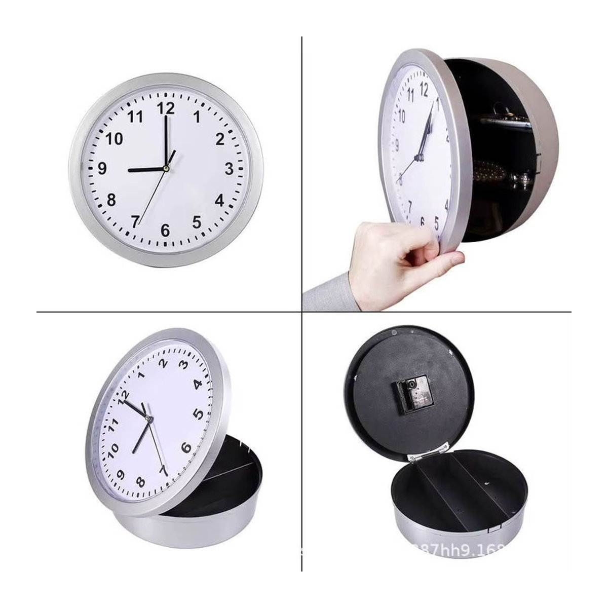 ELESABOX Wanduhr mit verstecktem Fach aus Metall in Schwarz und Silber, runde analoge Dekoration mit Safe-Funktion für Wertsachen - Bild 6