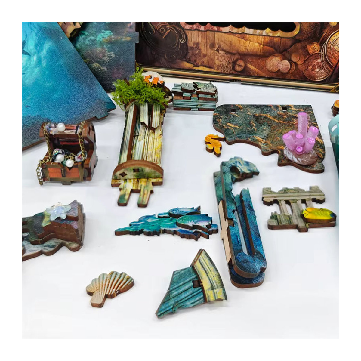 ELEVEN-CUTE DIY Holz Buchecke Regal Einsatz Kit Unterwasserwelt Miniatur Modell mit Licht zur Dekoration - Bild 5