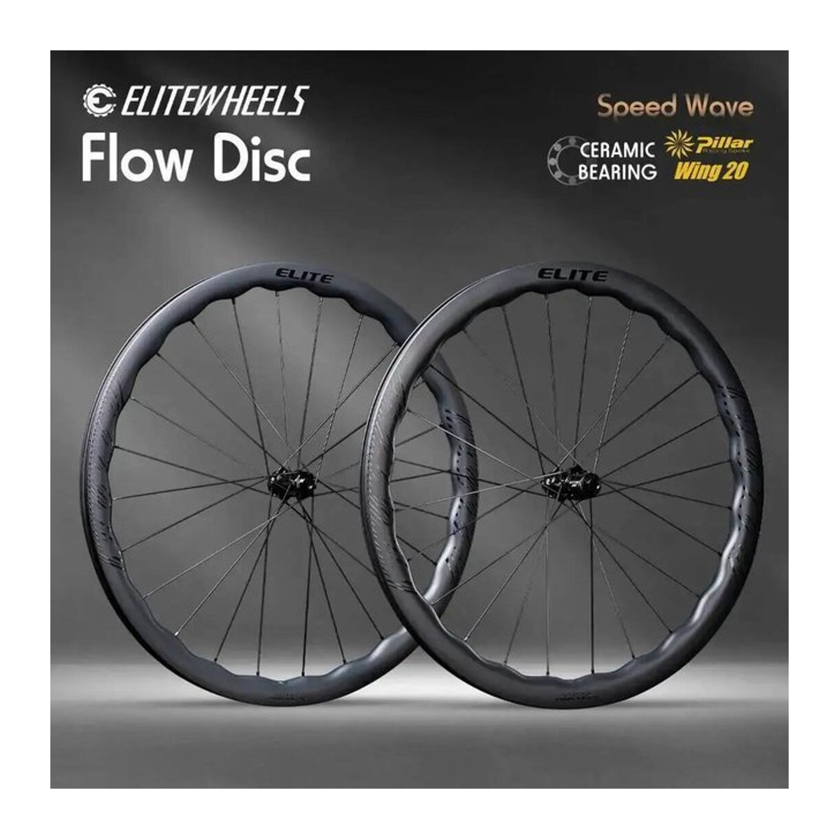 ELITEWHEELS FLOW Wave Carbon Laufradsatz 700c für Rennräder mit Scheibenbremsen, 50T Ratchet-System, Wing 20 Speichen, Aero 40/45mm Felge, SHIMANO XDR, Schwarz - Bild 1