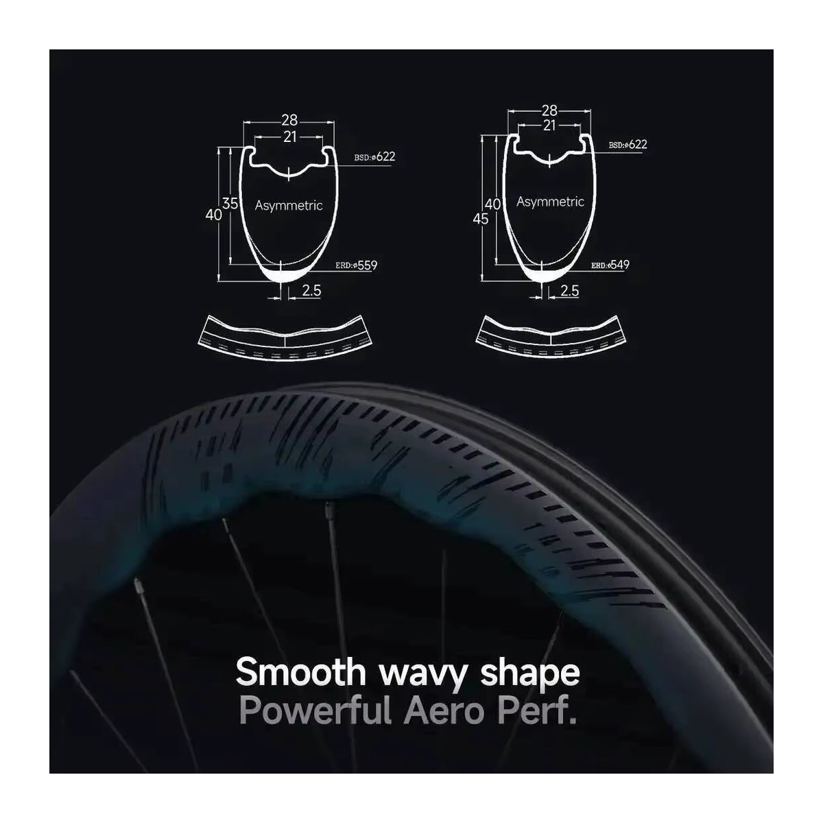 ELITEWHEELS FLOW Wave Carbon Laufradsatz 700c für Rennräder mit Scheibenbremsen, 50T Ratchet-System, Wing 20 Speichen, Aero 40/45mm Felge, SHIMANO XDR, Schwarz - Bild 2
