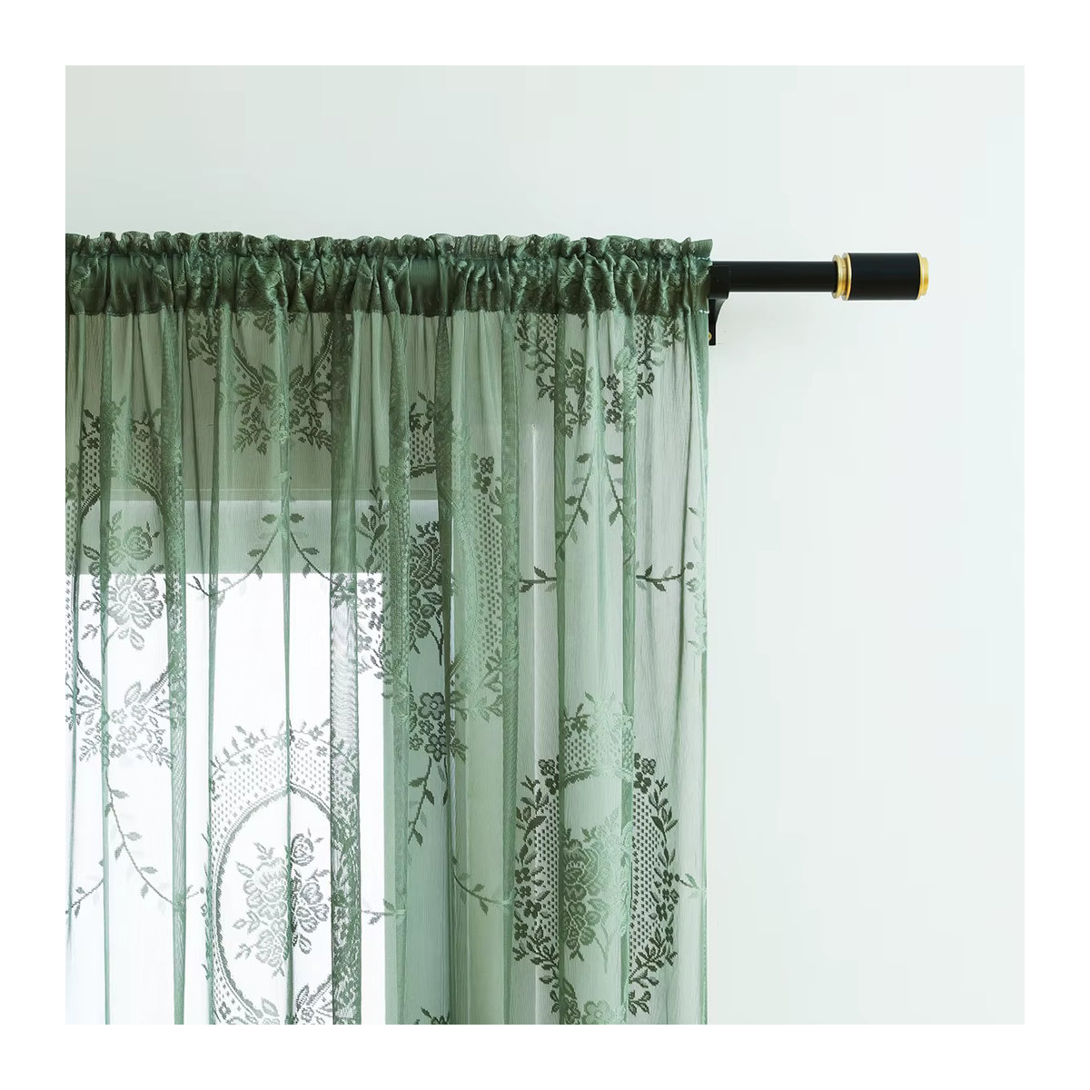 ELKCA Transparenter Gaze Vorhang mit grünem Spitzenblumenmuster für Wohnzimmer und Schlafzimmer - Bild 2