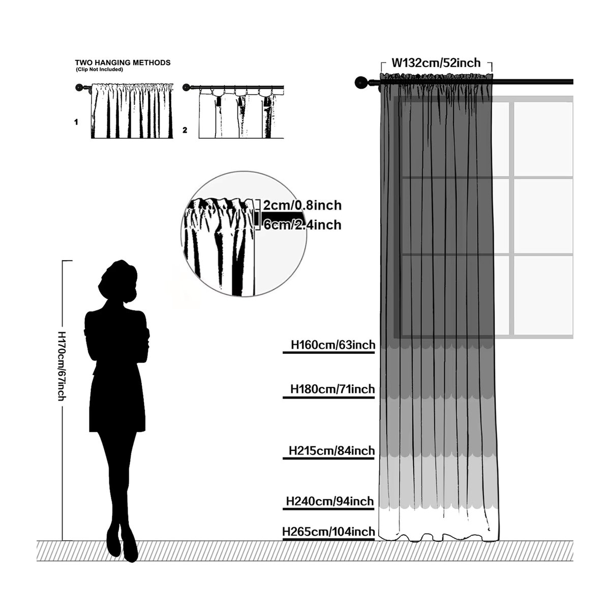ELKCA Transparenter Gaze Vorhang mit grünem Spitzenblumenmuster für Wohnzimmer und Schlafzimmer - Bild 3