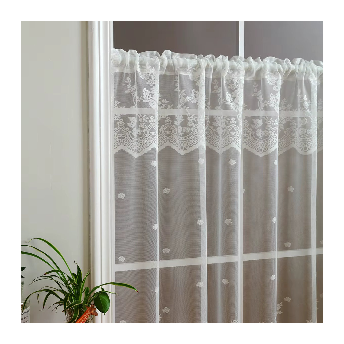 ELKCA Weißer Spitzen-Kurzvorhang mit Stangentasche für kleine Fenster und Türen zur Dekoration und zum Sichtschutz - Bild 4
