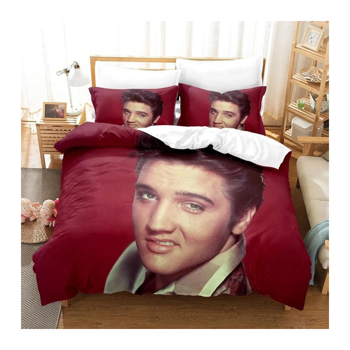 Elvis Presley 3D Bettwäsche-Set mit Kissenbezug in Rot, B/H: 135 x 200 cm - Bild 1