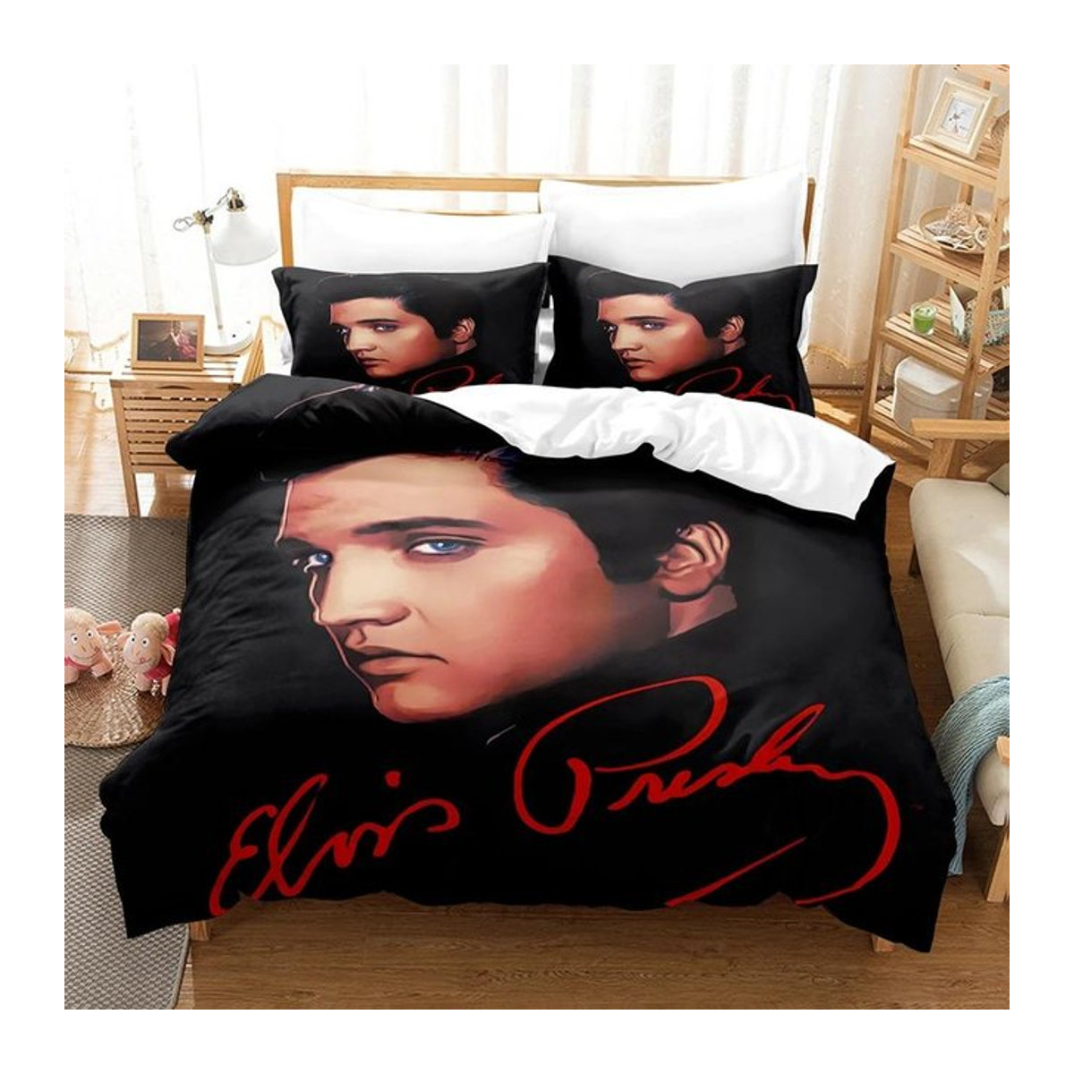 Elvis Presley 3D Bettwäsche-Set mit Kissenbezug, Schwarz, Bettbezug 70 x 133 cm, 2-teilig - Bild 1