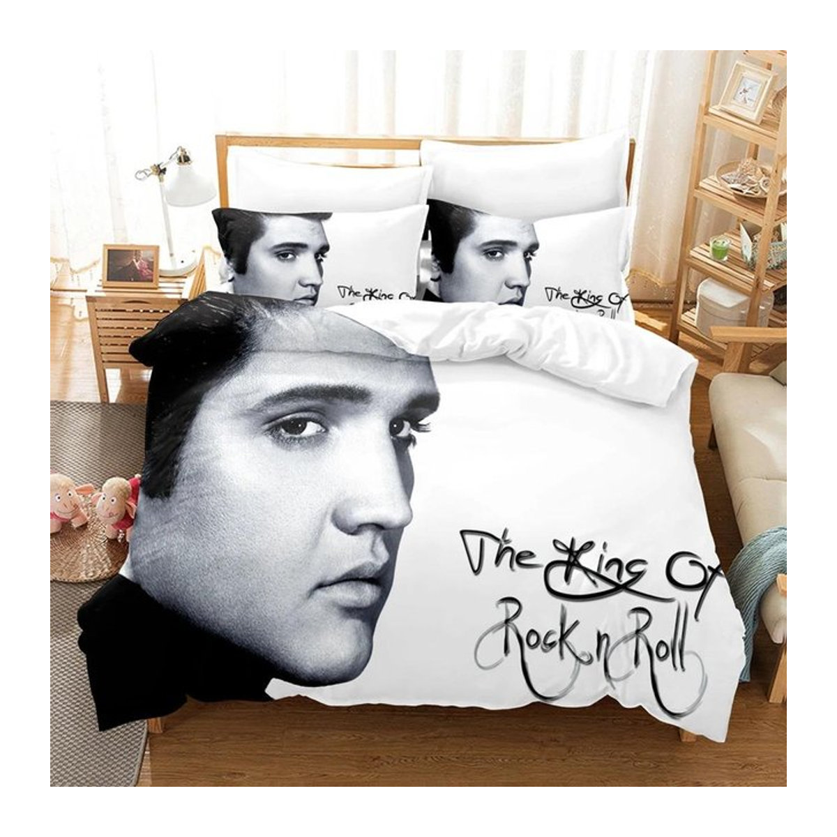 Elvis Presley 3D Bettwäsche-Set mit Kissenbezug, Weiß, B/T: 133 x 70 cm, 2-teilig - Bild 1