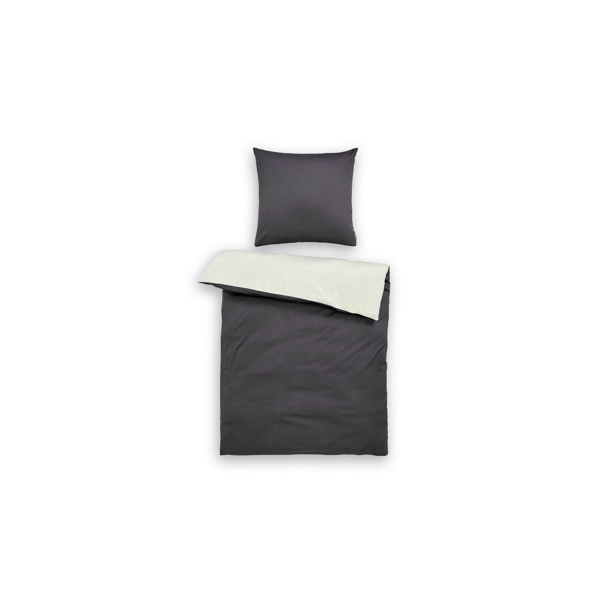 em-es-te Uni Satin Bettwäsche mit Reißverschluss in Grau oder Creme, B/L: 155 x 220 cm - Bild 2
