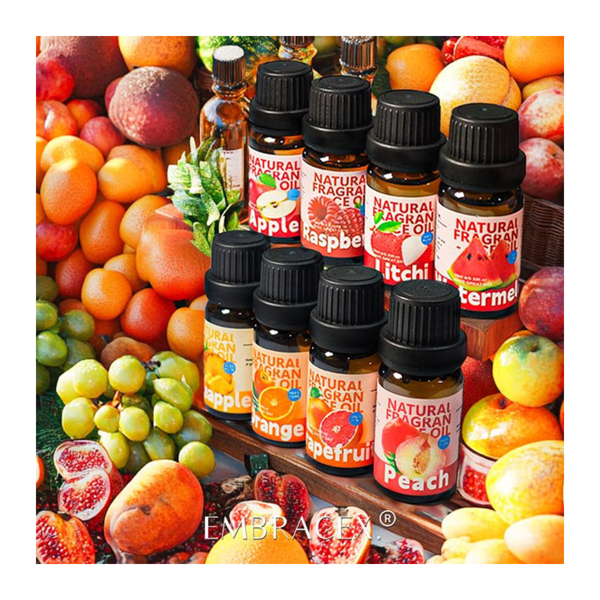 EMBRACEX Set mit 25 Sorten ätherischen Fruchtölen für Hautpflege, Diffusoren und Kerzenherstellung in Glasflaschen, mehrfarbig - Bild 1