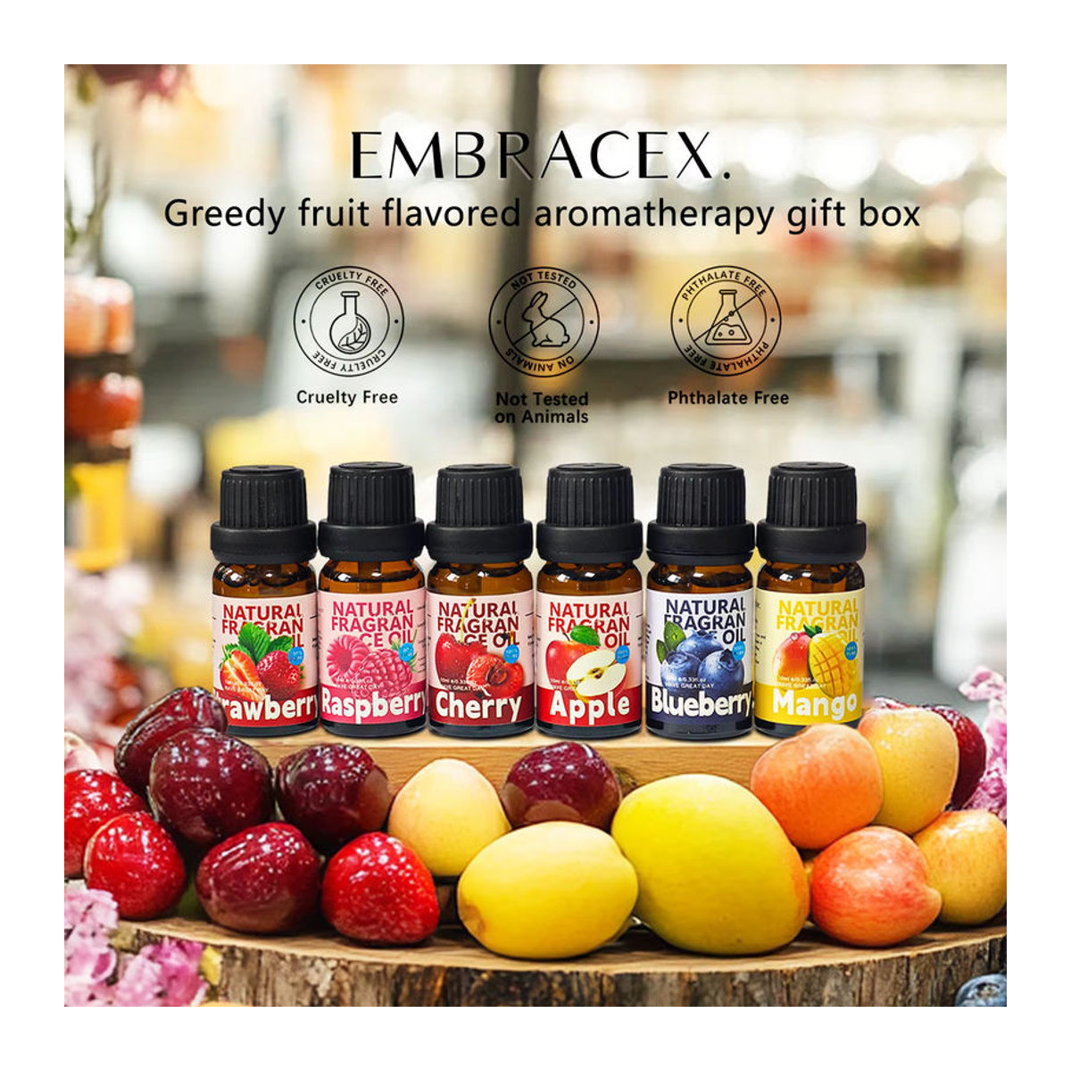 EMBRACEX Set mit 6 ätherischen Ölen aus natürlichen Kräuterextrakten in einer Geschenkbox, fruchtige und florale Düfte, mehrfarbig, Glas - Bild 3