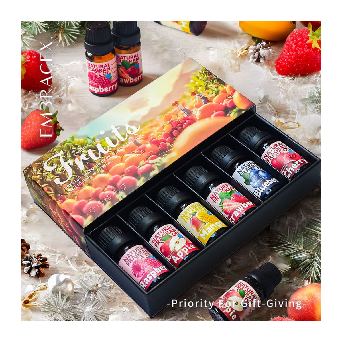 EMBRACEX Set mit 6 ätherischen Ölen aus natürlichen Kräuterextrakten in einer Geschenkbox, fruchtige und florale Düfte, mehrfarbig, Glas - Bild 5