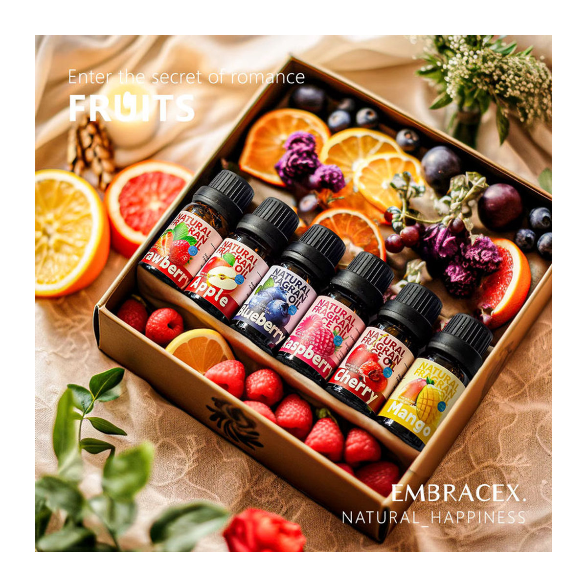 EMBRACEX Set mit 6 ätherischen Ölen aus natürlichen Kräuterextrakten in einer Geschenkbox, fruchtige und florale Düfte, mehrfarbig, Glas - Bild 6