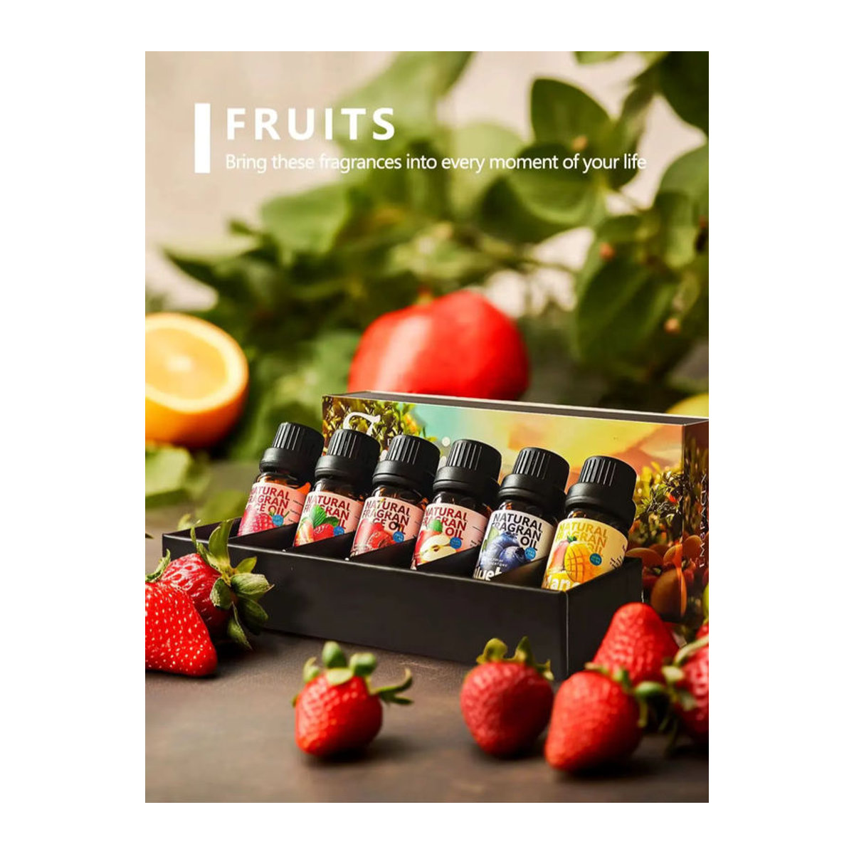 EMBRACEX Set mit 6 ätherischen Ölen aus natürlichen Kräuterextrakten in einer Geschenkbox, fruchtige und florale Düfte, mehrfarbig, Glas - Bild 7