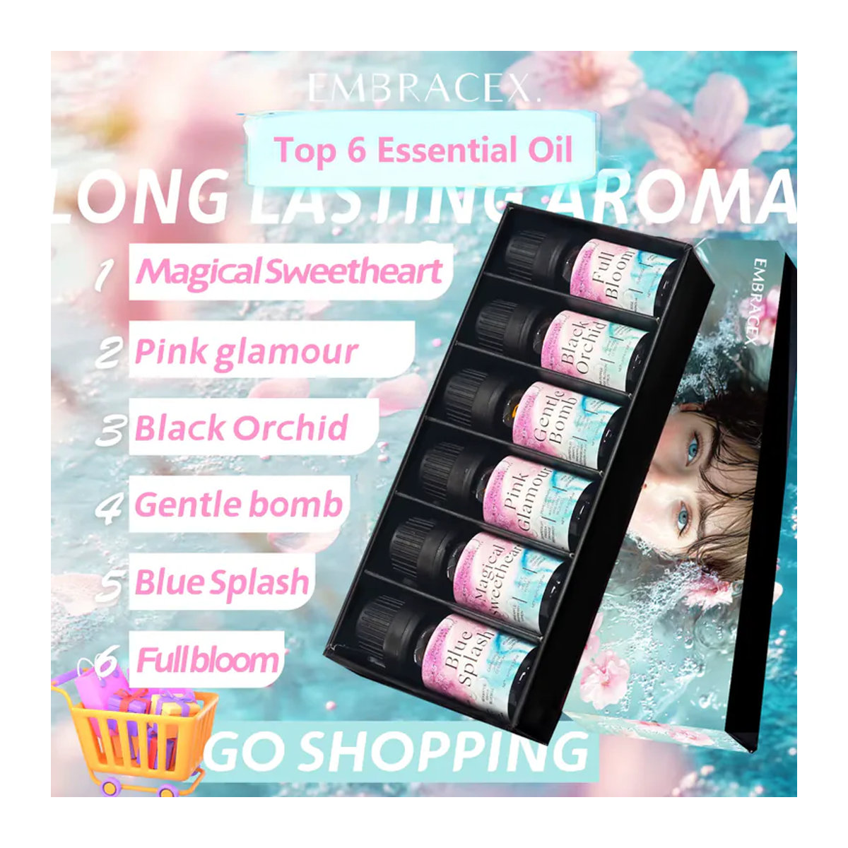 EMBRACEX Set mit 6 Premium Ätherischen Ölen, floraler Duft, 6 x 10 ml, mehrfarbig - Bild 4