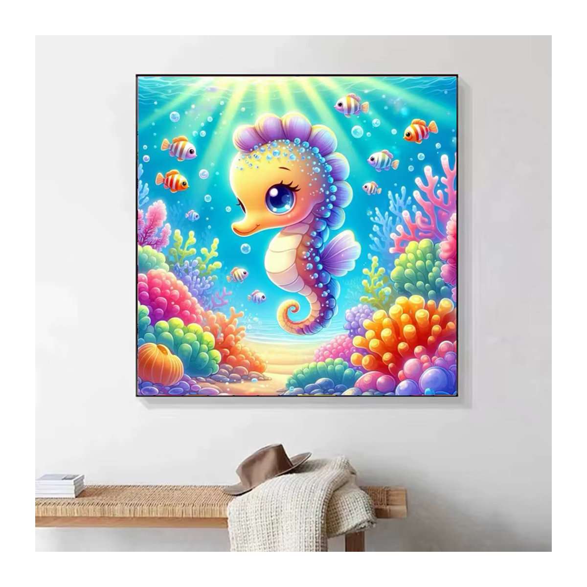 EmmLiAn Diamantmalerei Maritimes Motiv mit Seepferdchen und Schildkröte als Mehrfarbiges Mosaik-Bild für die Wandmontage - Bild 2