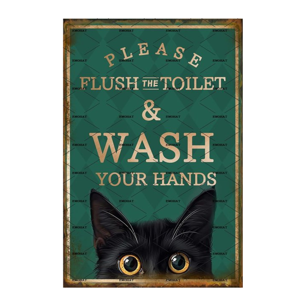 EMOHAT Metall-Aluminium-Schild Dekoration Schwarze Katze Bitte Toilette Spülen und Hände Waschen Vintage Wandmontage für Badezimmer und Zuhause - Bild 1