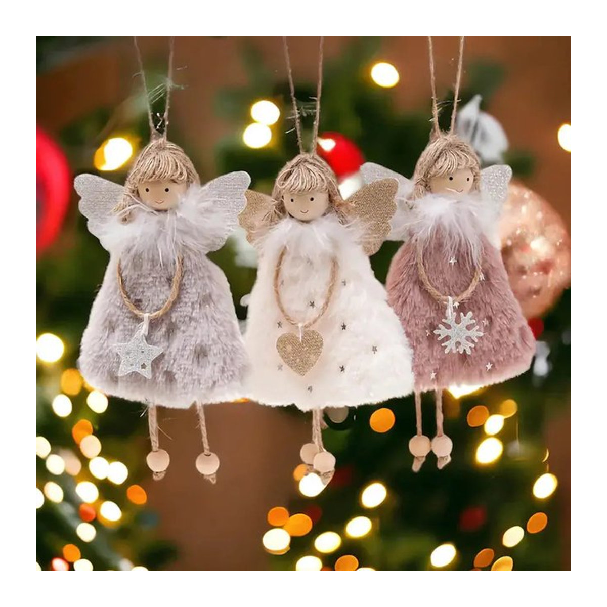 Engel Plüsch Anhänger als Hängeornament aus Textil für Weihnachtsdekoration, Geburtstag und Hochzeit in Pink und Mehrfarbig - Bild 1